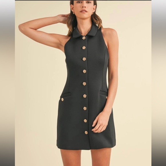 2777. MABLE COST 🛑Scuba black button down dress sleeveless - Picture 2 of 4